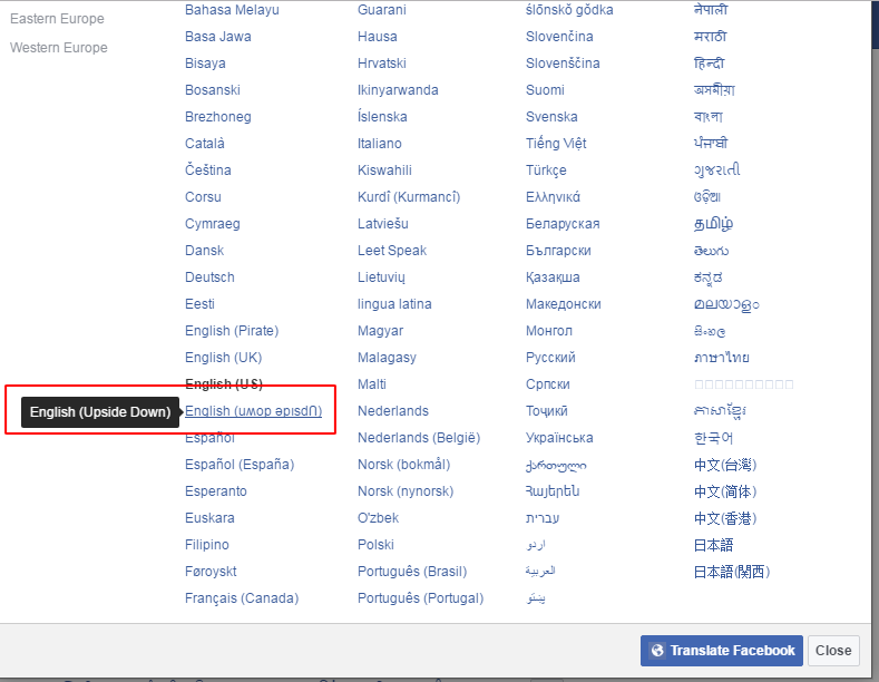 Make Your Facebook Languages Upside Down