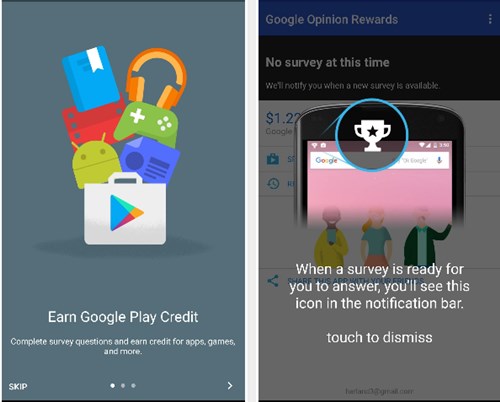 Kredity Google Play s odměnami za průzkumy Google