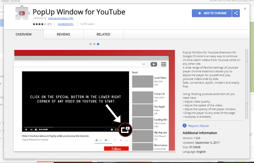 Using PopUp Window For YouTube