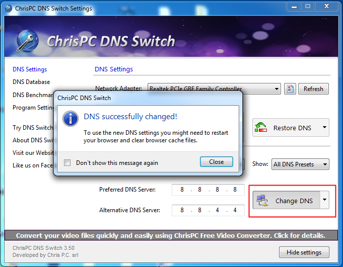 Utilisation du commutateur DNS Chris-PC