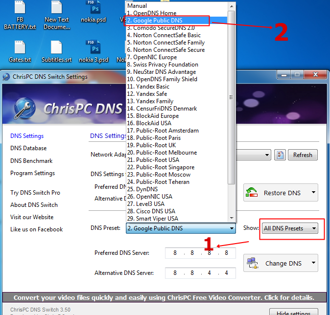 Použití Chris-PC DNS Switch