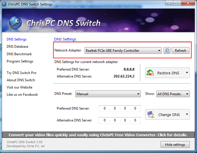 Using Chris-PC DNS Switch