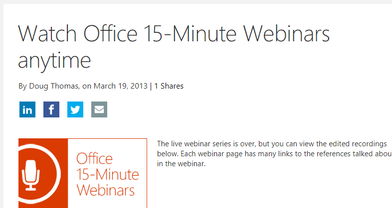  Microsoft 15 Minutes Webinars