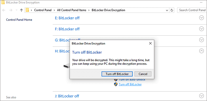 Click on 'Turn off Bitlocker'