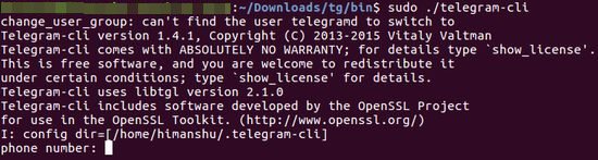 Use o telegrama da linha de comando do Linux