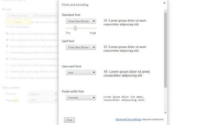 Změňte výchozí přiblížení a velikost textu v prohlížeči Chrome