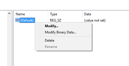 Right-click on "Default Key" and then select the option "Modify"