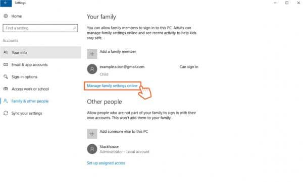 Click on Manage Family Settings Online