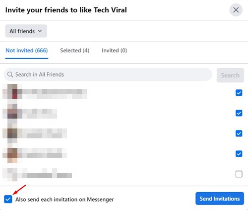 Každou pozvánku také odešlete na Messenger