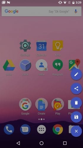 Plovoucí panel nástrojů na domovské obrazovce systému Android