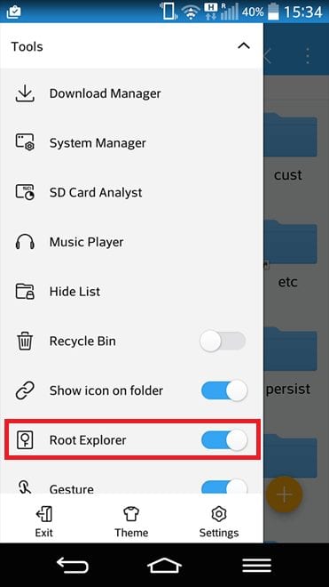 Povolte možnost 'Root Explorer'