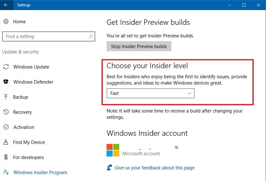 Windows 10 Insider Program Fast