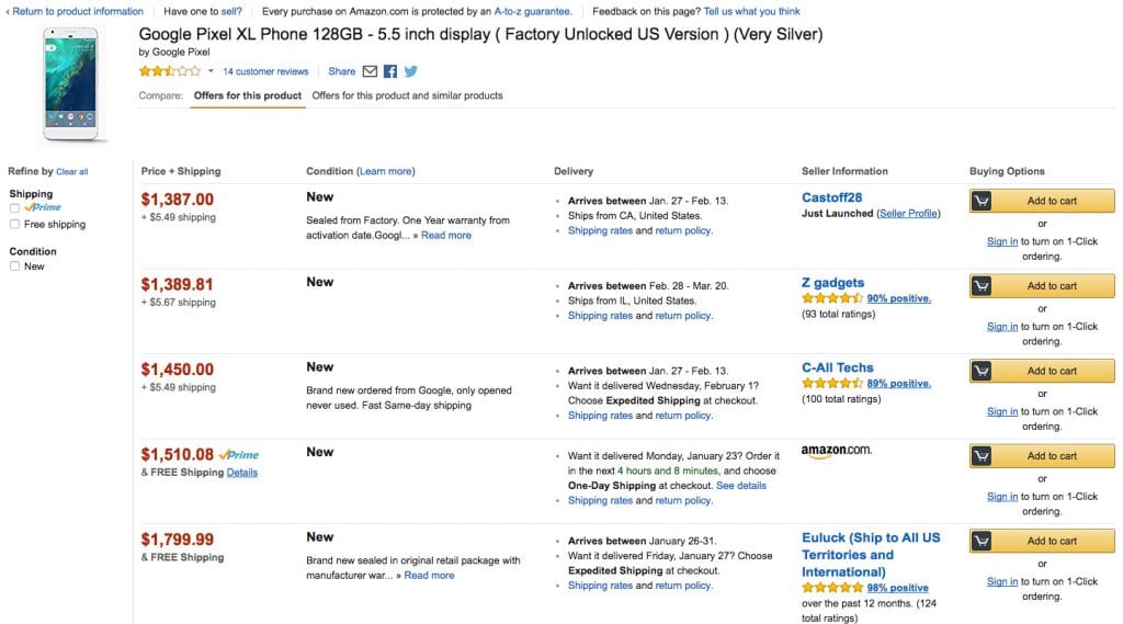 Guess How Much Amazon Is Charging For Google’s Pixel XL?