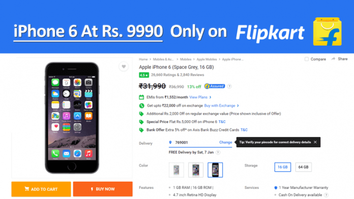 iPhone 6 Is Now Available For As Low As Rs. 9990 On Flipkart