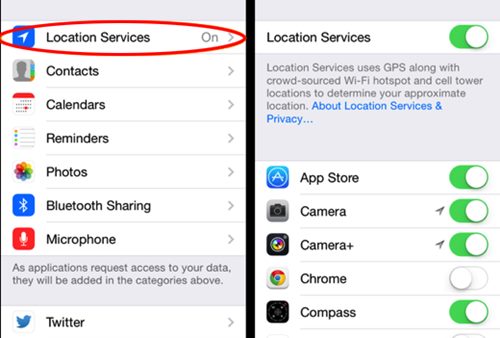 Alter Location Services Settings