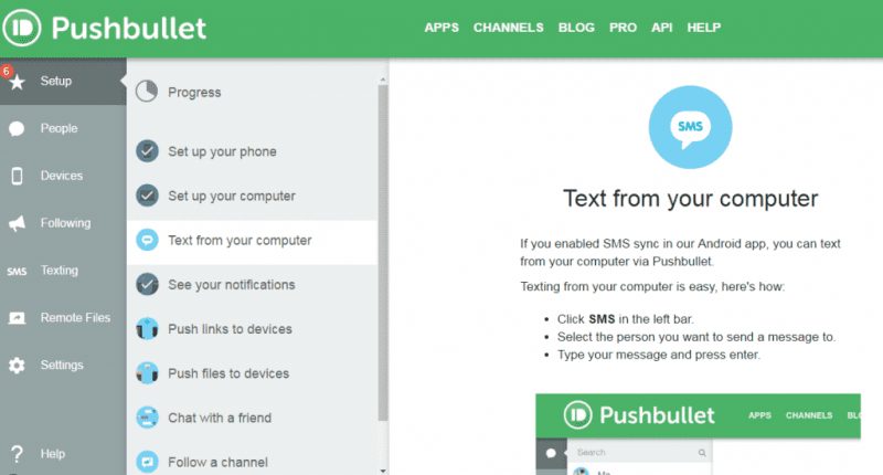 Pushbullet's interface