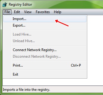 To restore old registry, click on 'File > Import' and select the backup file