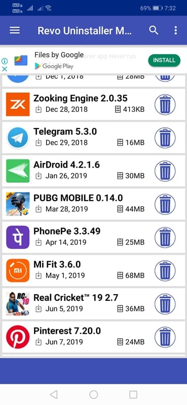 List of apps installed on your device