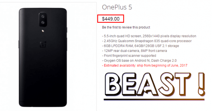 OnePlus 5 répertorié en ligne !  Spécifications complètes et prix