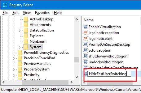 Disable Fast User Switching in Windows 10