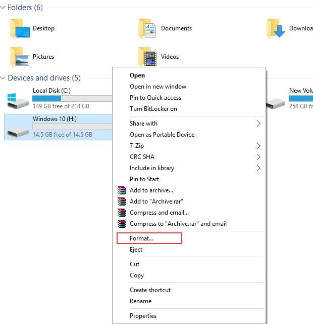 Repairing PenDrive using Windows Explorer