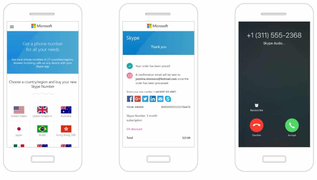 Skype Number - free phone number for verification app