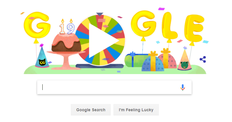 Google Doodle Celebrates Google's 19th Birthday