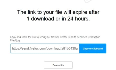Use Firefox Send to Send Self Destruction Files