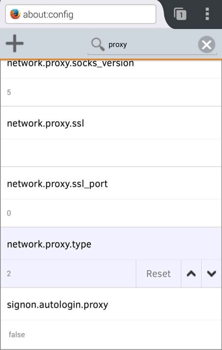 Configure proxy on Firefox for Android