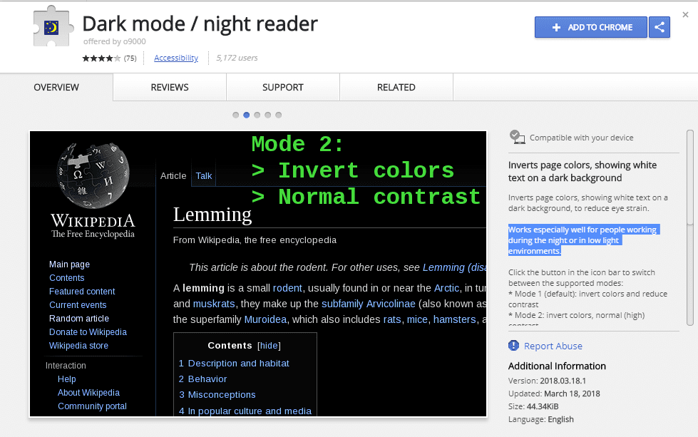 Dark mode/night reader