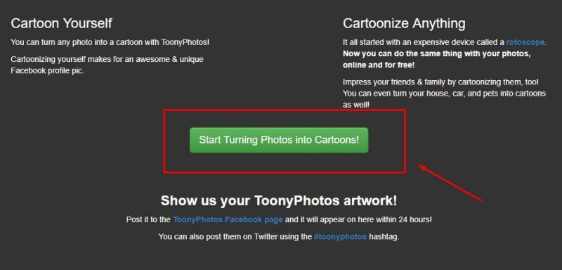 click on the 'Start Turning Photos Into Cartoons'
