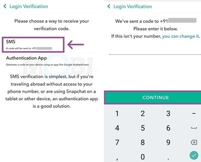 Set up Two-Factor Authentication snapchat