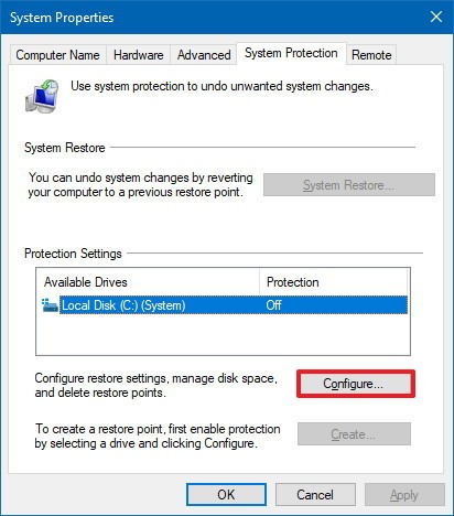 Select the installation drive and click on 'Configure'