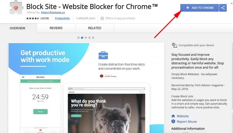 cài đặt tiện ích mở rộng Block Site Google Chrome