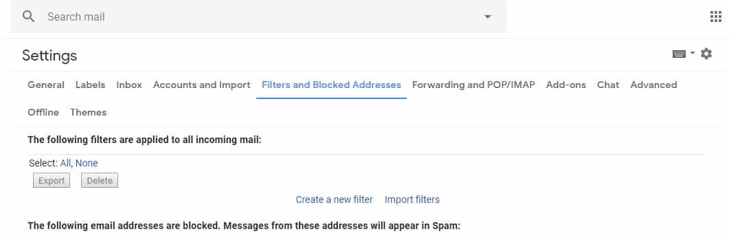 kontroller Gmail-filtre