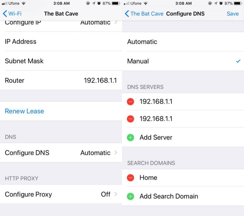 Changing DNS on iOS
