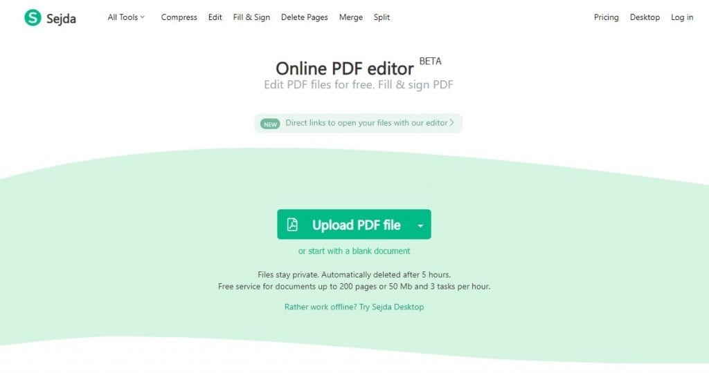 sejda pdf editor free online