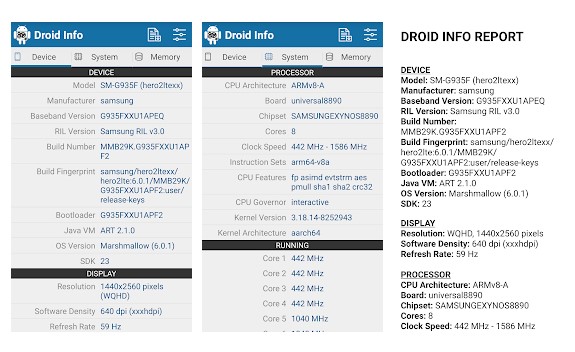 Πληροφορίες υλικού Droid