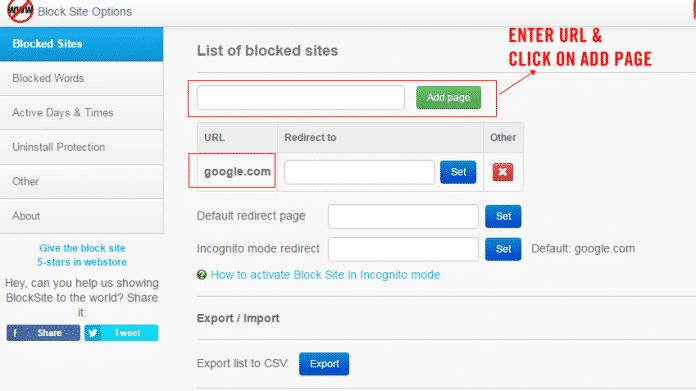 Using Block Site Chrome Extension