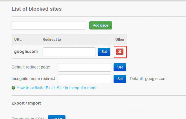 Používání rozšíření Block Site Chrome