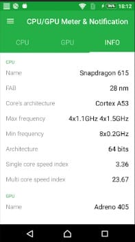 The Info tab shows the CPU/GPU information