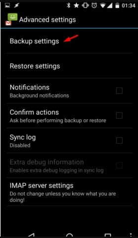 Tap on the 'Advanced Settings' and select 'Backup Settings'