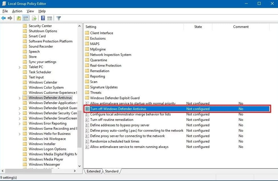 Disable Windows Defender From Local GroupPolicy