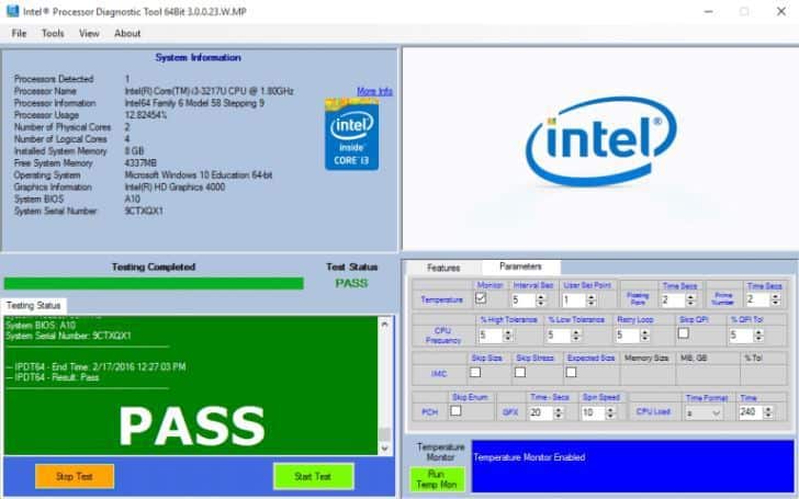Diagnostický nástroj procesoru Intel