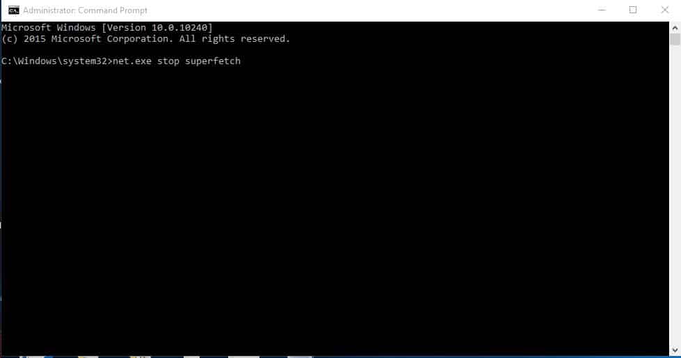Disable Superfetch Through Command Prompt