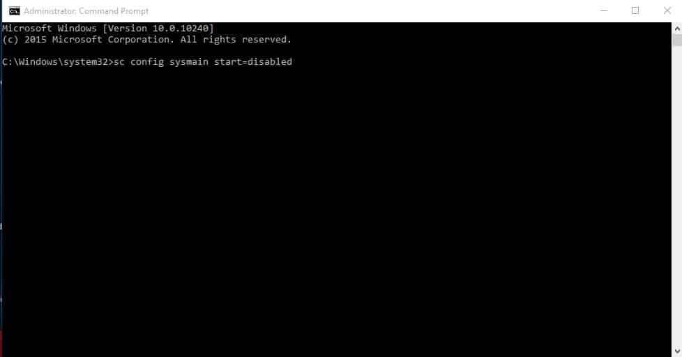 sc config sysmain start=disabled