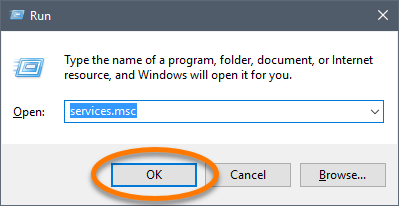 Open RUN Dialog box and type in 'Services.msc'