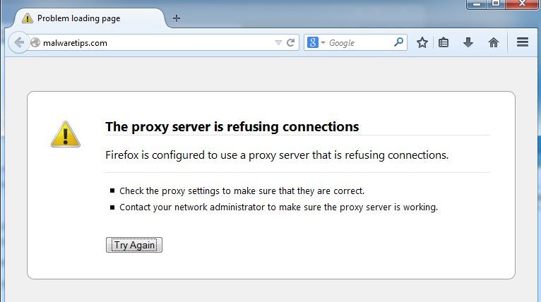 Proxy server odmítá připojení