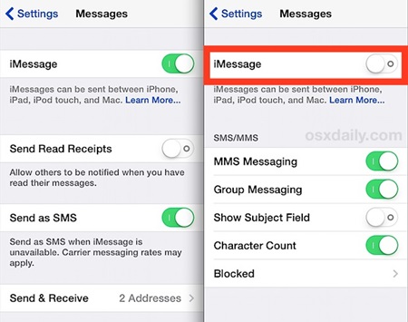 Az iMessage letiltása és deaktiválása iPhone vagy iPad készüléken