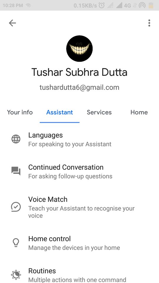 Google Assistant settings